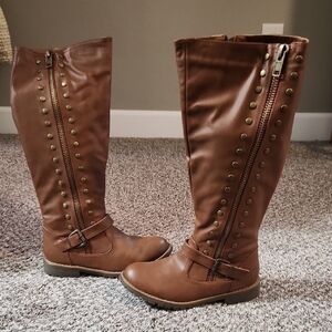 Studded Brown Heeled Boots